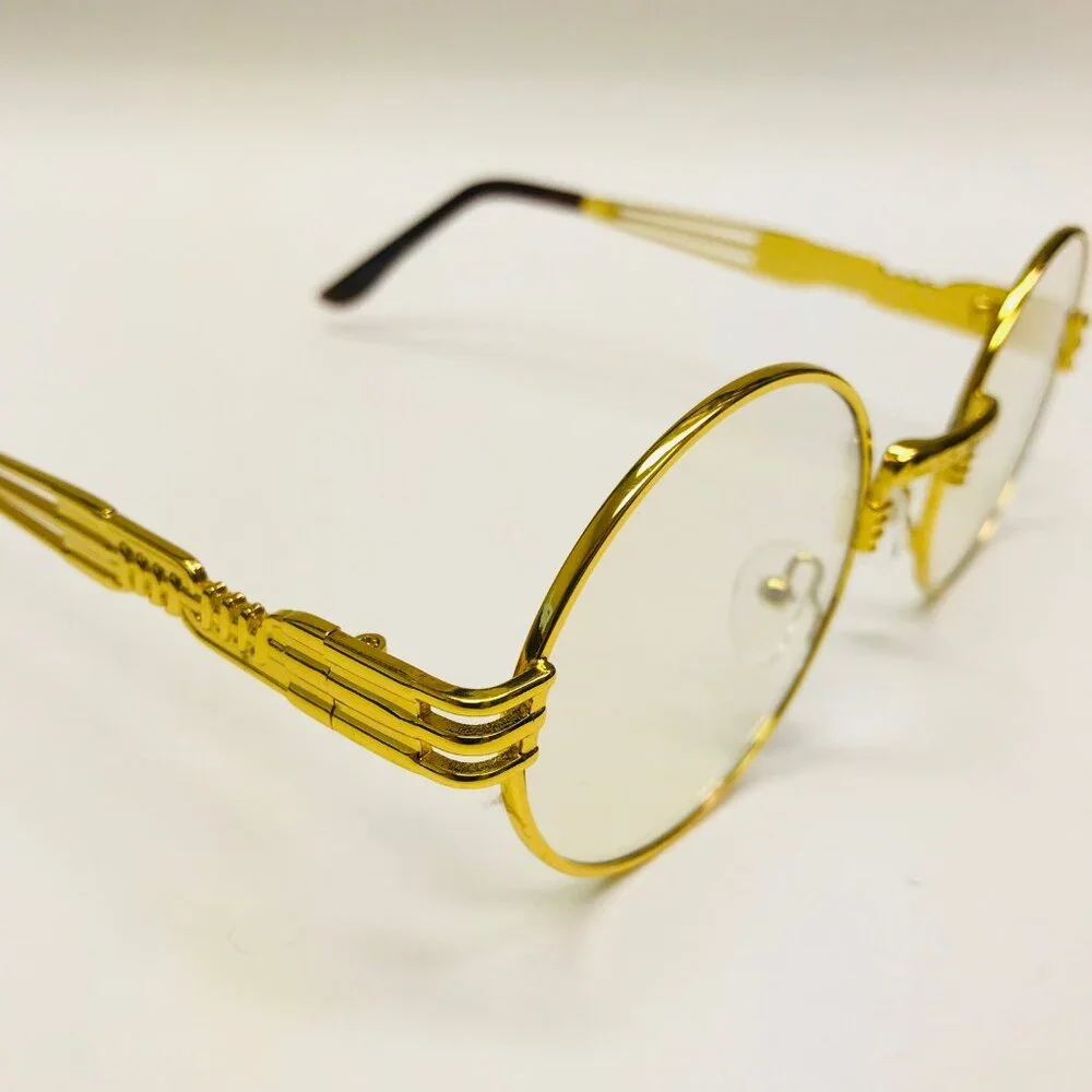 Round Clear Lens Men Sunglasses Gold‎ Frame Hip Hop Style Buffs Migos Classic
